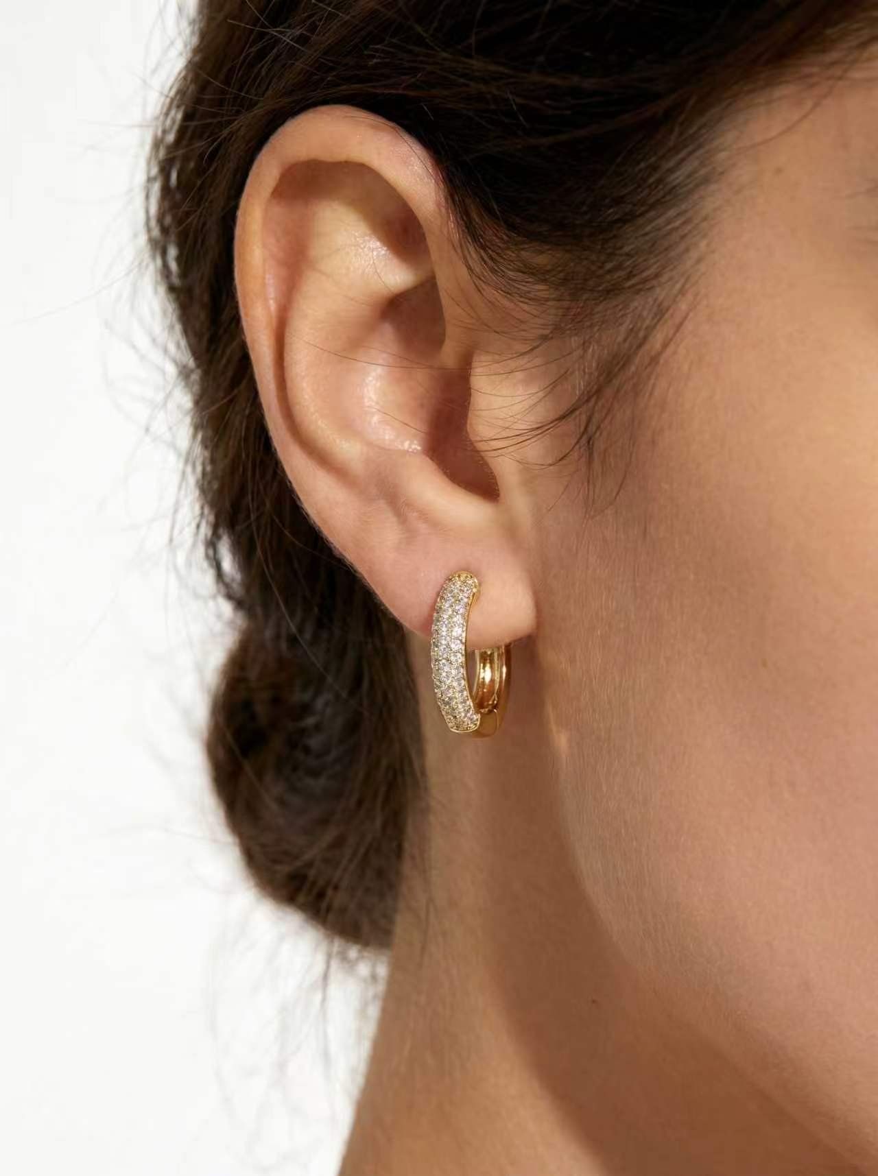 Women Gold Full Pave CZ Small Huggie Hoop Earrings