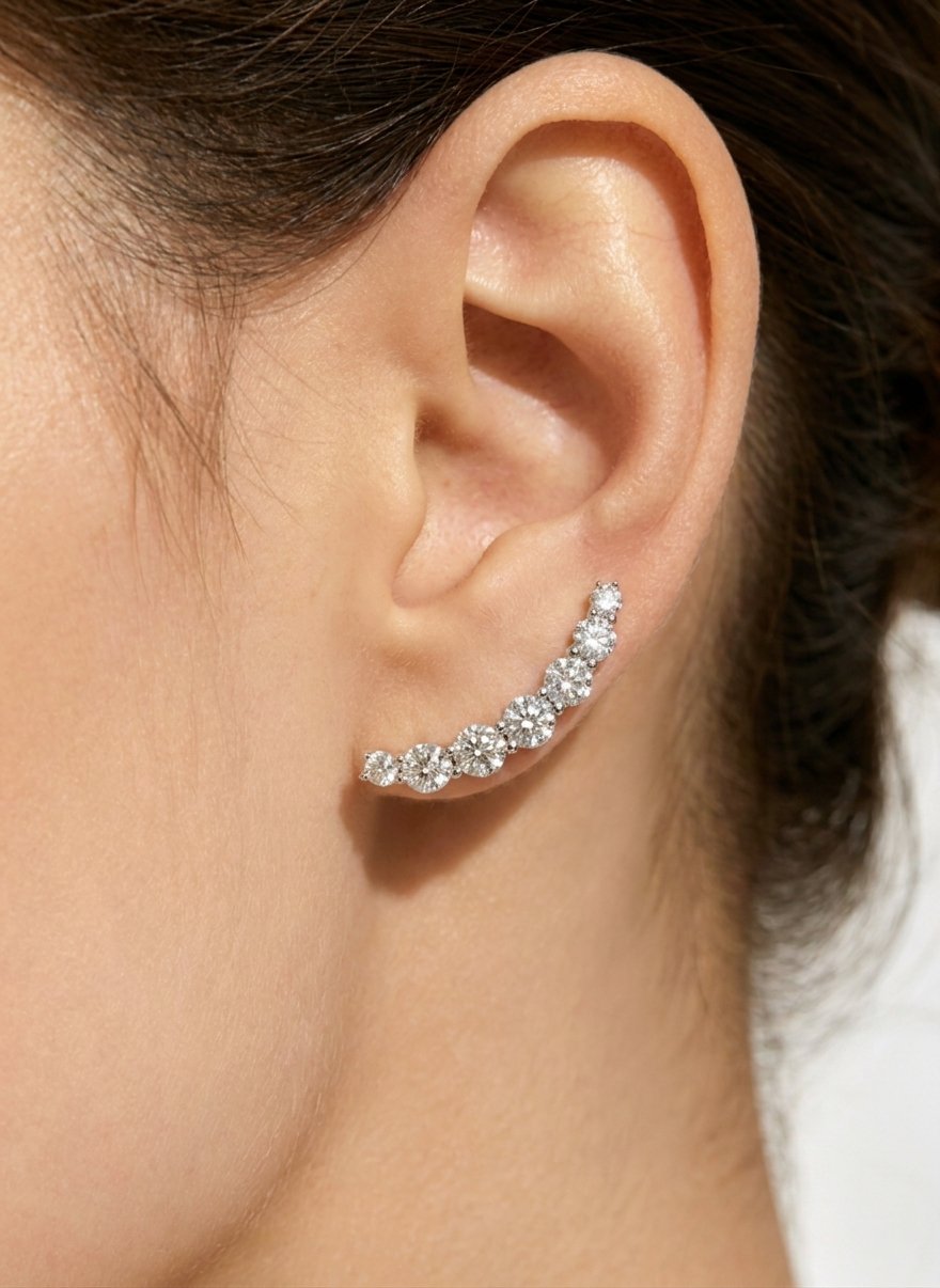 Women Gold Crescent CZ Curved Stud Earrings