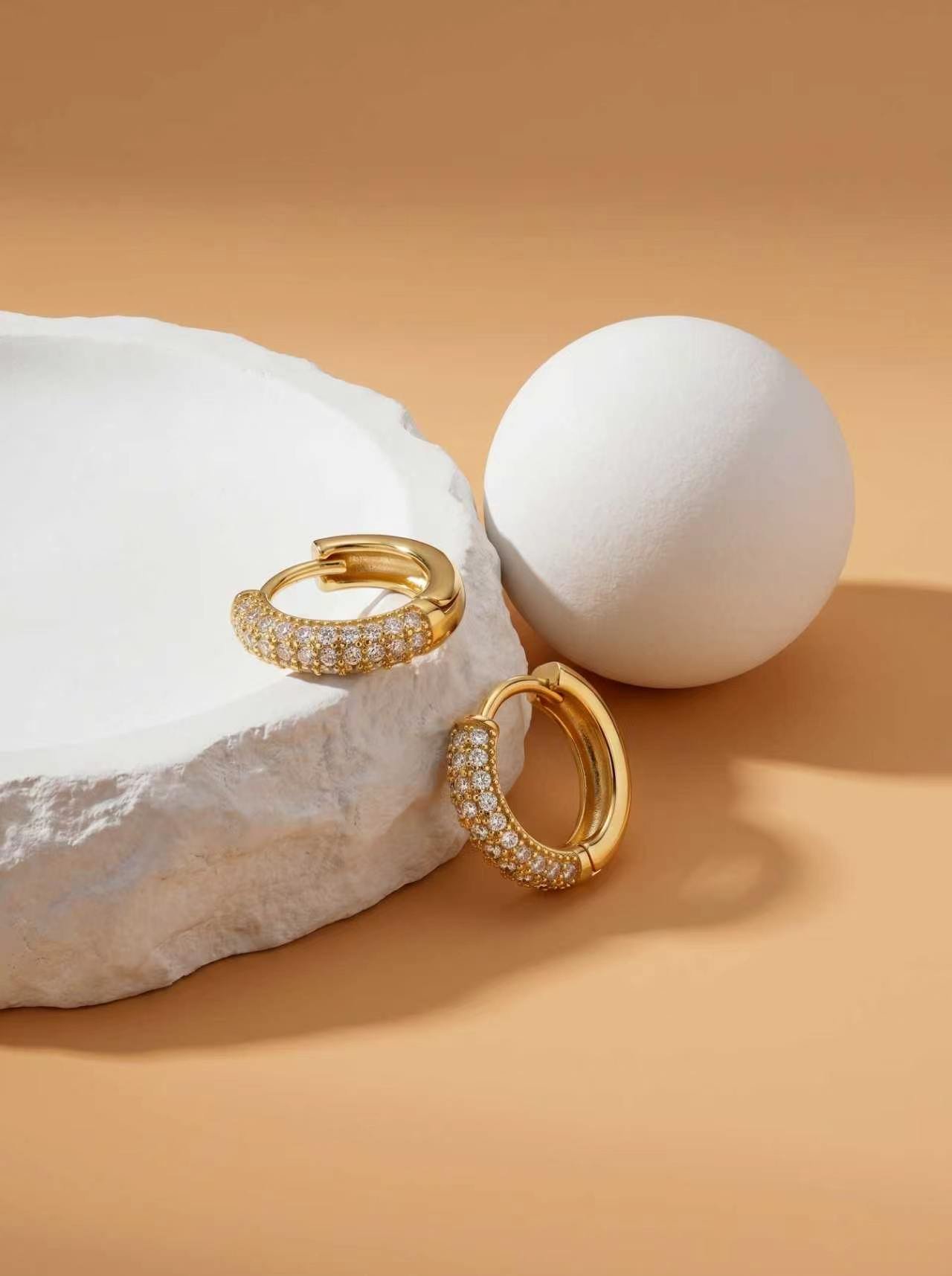 Women Gold Full Pave CZ Small Huggie Hoop Earrings