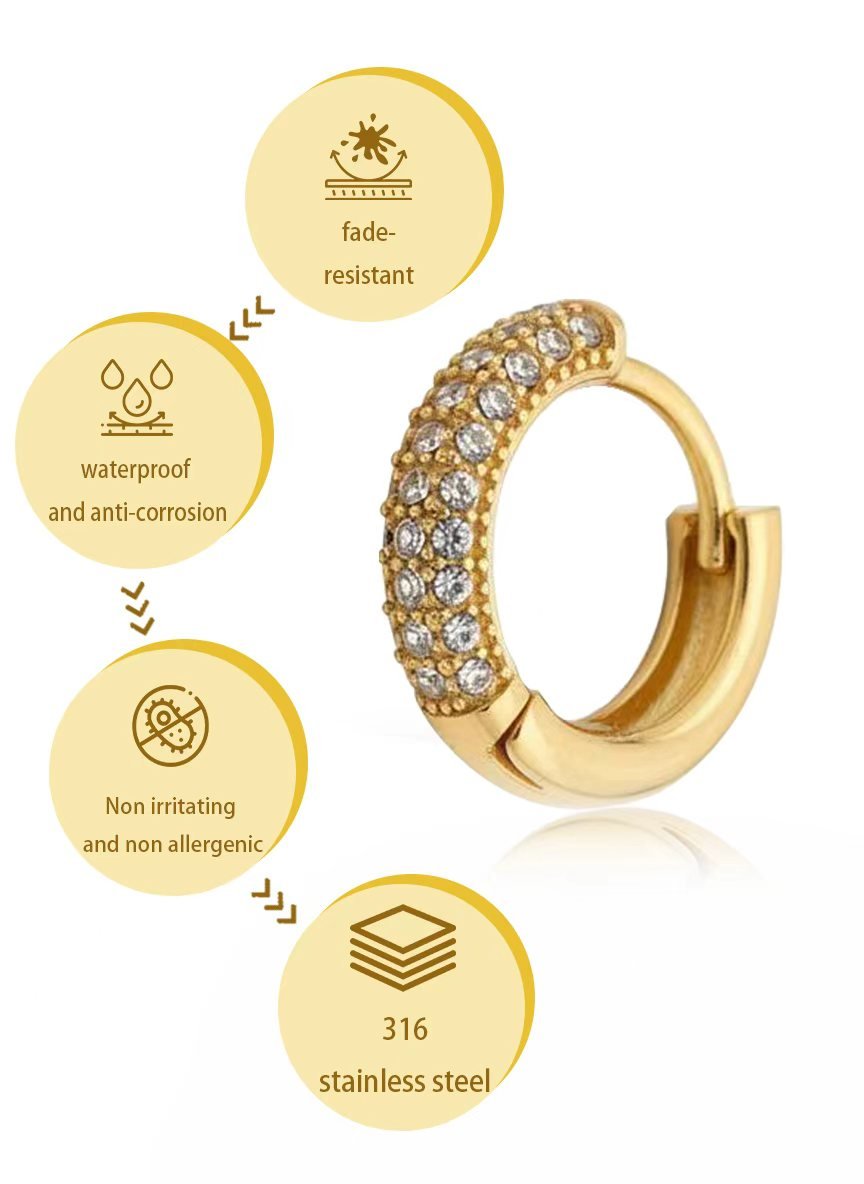 Women Gold Full Pave CZ Small Huggie Hoop Earrings