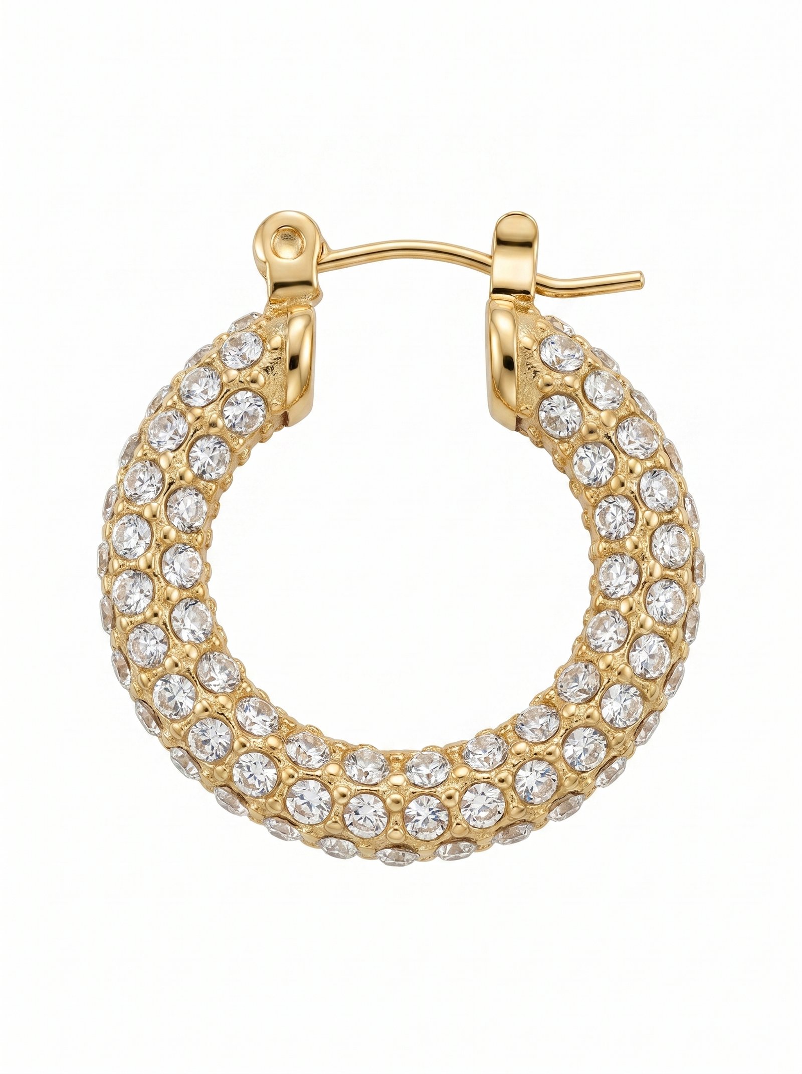 Women Gold All Over Micro Pave CZ Thick Hoop Click Top Earrings