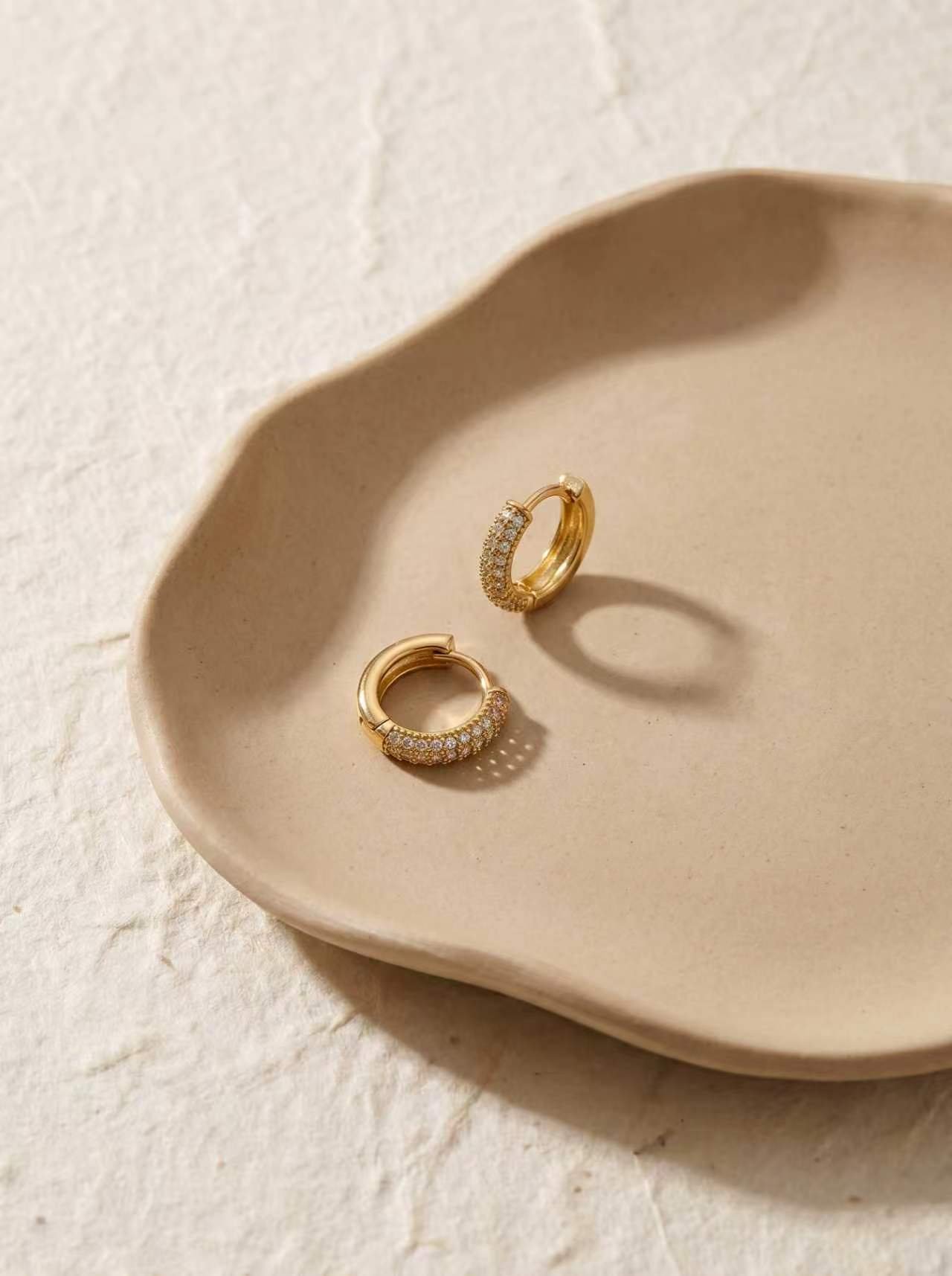 Women Gold Full Pave CZ Small Huggie Hoop Earrings